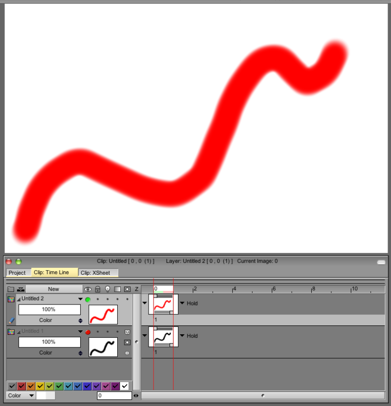 Black lines = stencil mode / layer turn off<br />New layer is used to paint a new very of the line